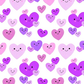 Kawaii Hearts, Purple Hearts, Valentines Day, Valentine Fabric, Valentine, Love, Love Hearts, Heart, Heart Fabric, Kawaii Fabric, Cute Valentine, Kids Valentine