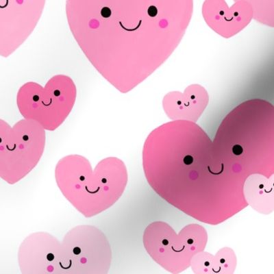 Kawaii Hearts, Pink Hearts, Valentines Day, Valentine Fabric, Valentine, Love, Love Hearts, Heart, Heart Fabric, Kawaii Fabric, Cute Valentine, Kids Valentine