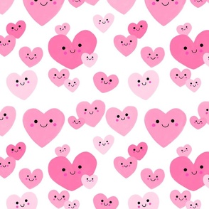 Kawaii Hearts, Pink Hearts, Valentines Day, Valentine Fabric, Valentine, Love, Love Hearts, Heart, Heart Fabric, Kawaii Fabric, Cute Valentine, Kids Valentine