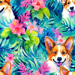 Tropical Corgie Dog Pattern - Vibrant Funky Decor