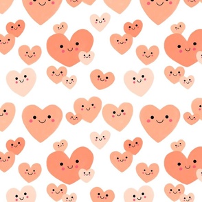 Kawaii Hearts, Peach Hearts, Valentines Day, Valentine Fabric, Valentine, Love, Love Hearts, Heart, Heart Fabric, Kawaii Fabric, Cute Valentine, Kids Valentine