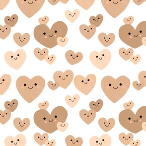 Kawaii Hearts, Beige Hearts, Valentines Day, Valentine Fabric, Valentine, Love, Love Hearts, Heart, Heart Fabric, Kawaii Fabric, Cute Valentine, Kids Valentine