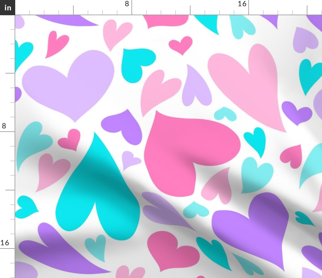 Doodle Hearts-pink, purple, blue, Valentines Day, Valentine Fabric, Valentines, Valentine, Love, Love Hearts, Heart, Heart Fabric, Tossed