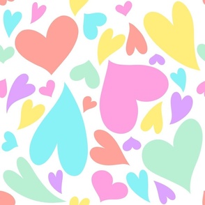Pastel Rainbow Doodle Hearts, Valentines Day, Valentine Fabric, Valentines, Valentine, Love, Love Hearts, Heart, Heart Fabric, Tossed