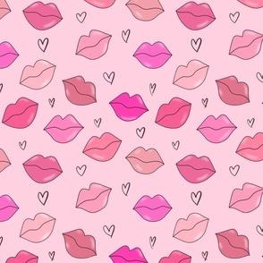Lips and Hearts-pink, Lips and Hearts, Lips Fabric, Kisses, Kiss, Love, Hearts, Valentines, Valentines Fabric, Valentine, Beauty, Girls