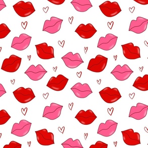 Lips and Hearts-red and pink on white, Lips and Hearts, Lips Fabric, Kisses, Kiss, Love, Hearts, Valentines, Valentines Fabric, Valentine, Beauty, Girls 