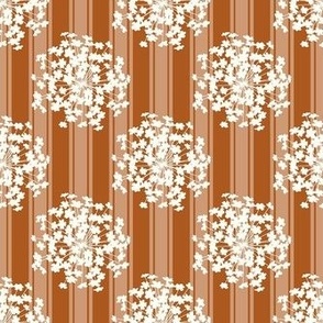 Smaller Scale Lace Flower Bursts Natural Ivory with Earthy Sand Stripes on Sunset Brown
