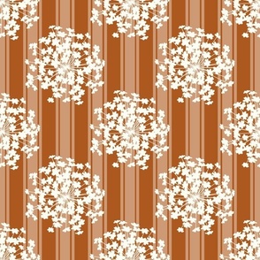 Bigger Scale Lace Flower Bursts Natural Ivory with Earthy Sand Stripes on Sunset Brown