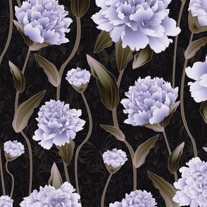 peonies violet on olive green