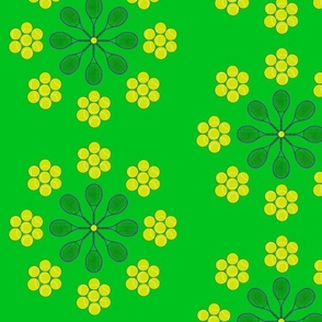 Tennis balls & rackets in a floral pattern on green