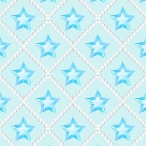 64 blue stars crystal gems gemstones jewels blue background white pearls trellis interlinked criss cross interconnected connected kawaii cute adorable girly elegant gothic EGL diamond quilting inspired  pastel