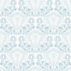 SMALL - Vintage diamond pattern with abstract flowers - blue on white