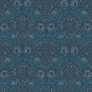 SMALL - Vintage diamond pattern with abstract flowers - greens on charcoal