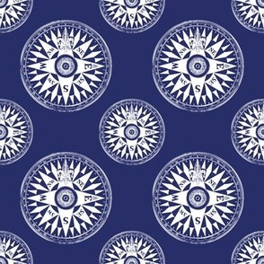 Nautical Compass | Vintage Compass | Navy Blue and White | No. 2