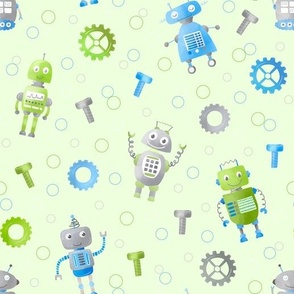 Bots, Bolts & Gears in Blue and Green with Rings on Green