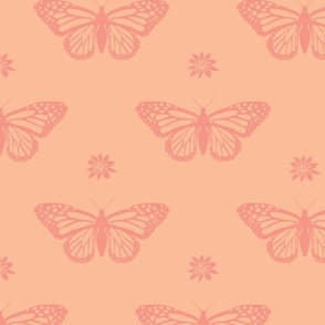 Monarch Butterfly & Milkweed - Peach Fuzz - Pantone color of the year 2024 (large scale)