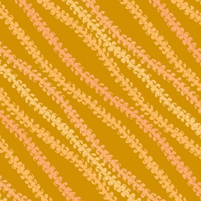 Diagonal Puakenikeni Lei Stencils light oranges on mustard