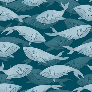 Large - Happy Whale Pod - Dark Teal Background