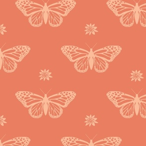 Monarch Butterflies & Milkweed - Peach Fuzz - Pantone color of the year 2024 (Large Scale)