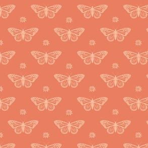 Monarch Butterflies & Milkweed - Peach Fuzz - Pantone color of the year 2024 (Medium Scale)