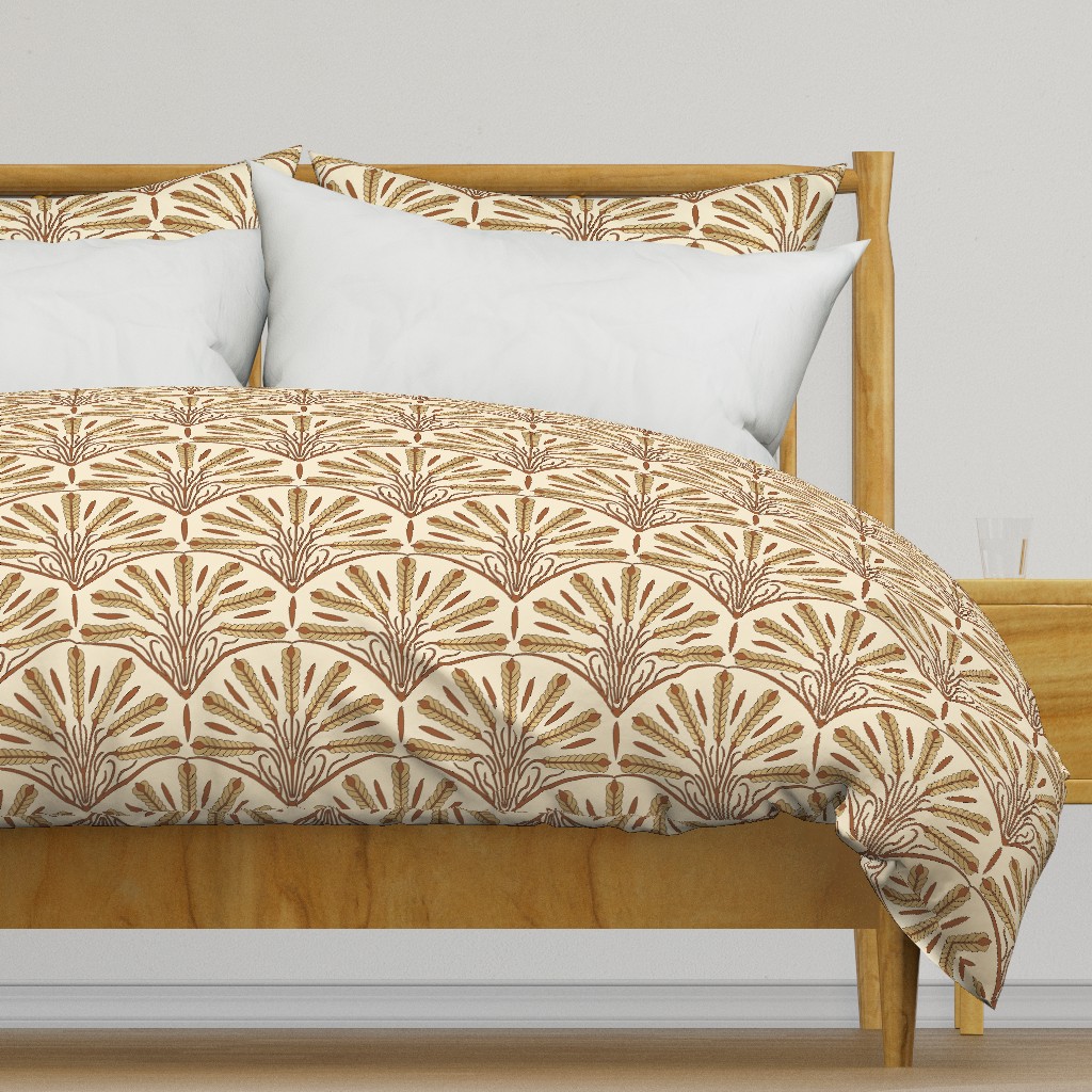 Breaking Bread 2: Art Deco Wheat in Gold and Brown, Botanical