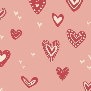 Scattered Patterned Hearts on Pink