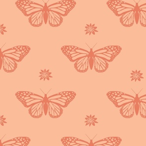 Monarch Butterflies & Milkweed Flowers - Peach Fuzz - Pantone color of the year 2024 (Large Scale)