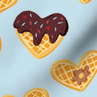 Heart Shaped Waffles on Light Blue