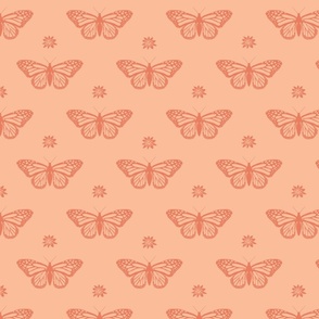 Monarch Butterflies & Milkweed Flowers - Peach Fuzz - Pantone color of the year 2024 (Medium Scale)
