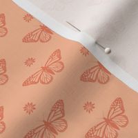 Monarch Butterflies & Milkweed Flowers - Peach Fuzz - Pantone color of the year 2024 (Tiny Scale)