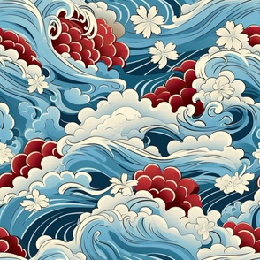 Whimsical Blue White Red Waves ATL_1978