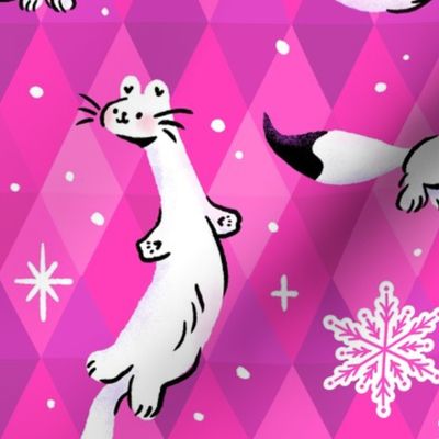 Ermine in Snow | Novelty Winter Harliquin Diamonds in Pink and Purple