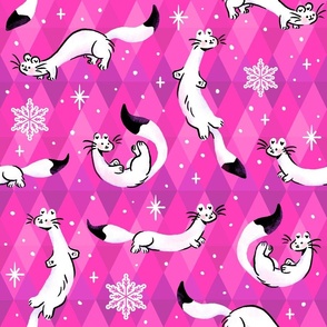 Ermine in Snow | Novelty Winter Harliquin Diamonds in Pink and Purple