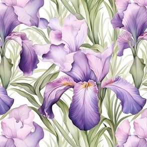 BEAUTIFUL CLASSIC IRISES 4 WATERCOLOR PURPLE