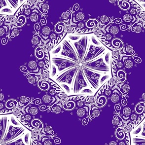 Spinning Wheels Roses White  on  Purple