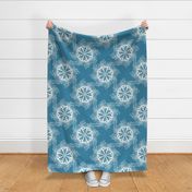 Spinning Wheels Roses White  on  Turquoise