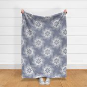 Spinning Wheels Roses White  on Soft Gray