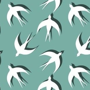 Swallows with shadows on mint background