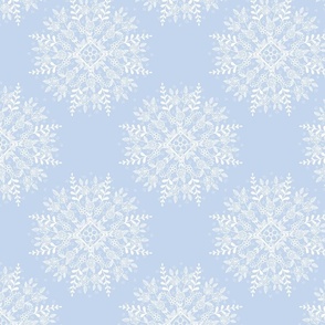 Pretty Ferns and Flowers White On Light Blue
