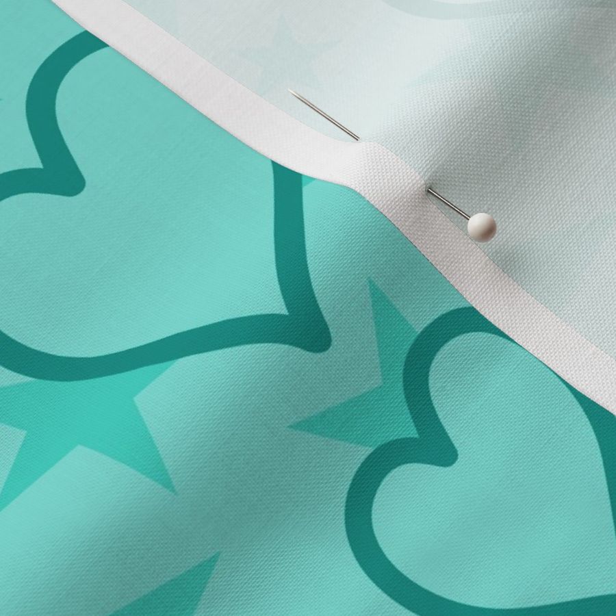 L - Aqua Hearts & Stars – Light Pastel Green Blue Valentines Love Heart Stripe