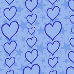 L - Blue Hearts & Stars – Light Pastel Valentines Love Heart Stripe