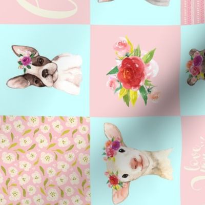 13" Animal Flower Garden- flowers and Cute Animals Patchwork - baby girls quilt cheater quilt fabric - spring animals flower fabric, baby fabric, cheater quilt fabric 