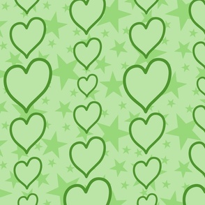 L - Green Hearts & Stars – Light Pastel Valentines Love Heart Stripe