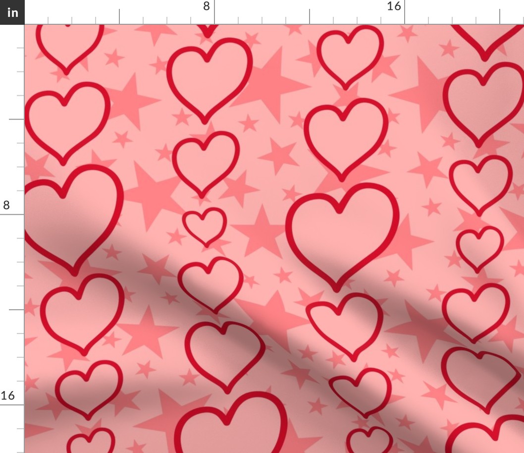 L - Red Hearts & Stars – Light Pastel Valentines Love Heart Stripe