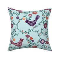 Whimsical Garden Melody: Folk-Inspired Bird and Floral Pattern - Rustic Elegance for Apparel and Home Decor