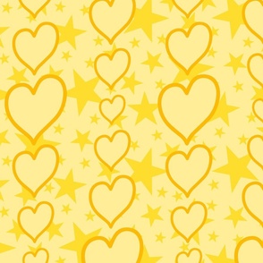 L - Yellow Hearts & Stars – Light Pastel Valentines Love Heart Stripe