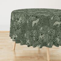 Forest flora and fauna. Dark green and sage green version
