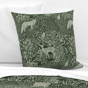 Forest flora and fauna. Dark green and sage green version