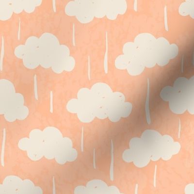 Large Hand Drawn Clouds And Rain Peach Fuzz Textured Small