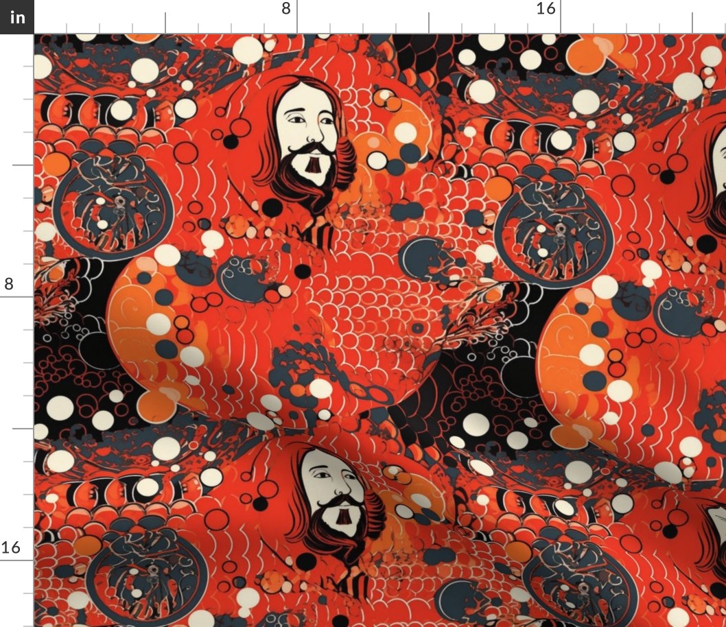 art nouveau william shakespeare in red orange and black